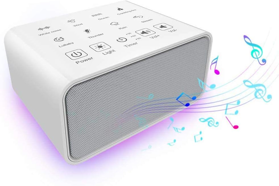 White Noise Machine Baby, 8 Soothing Natural Sounds Therapy Sleep Aid Tinnitus Relief for Adult Office Relaxation with 3 Sleep Timer Settings, Background LED Night Light, USB Powered, White