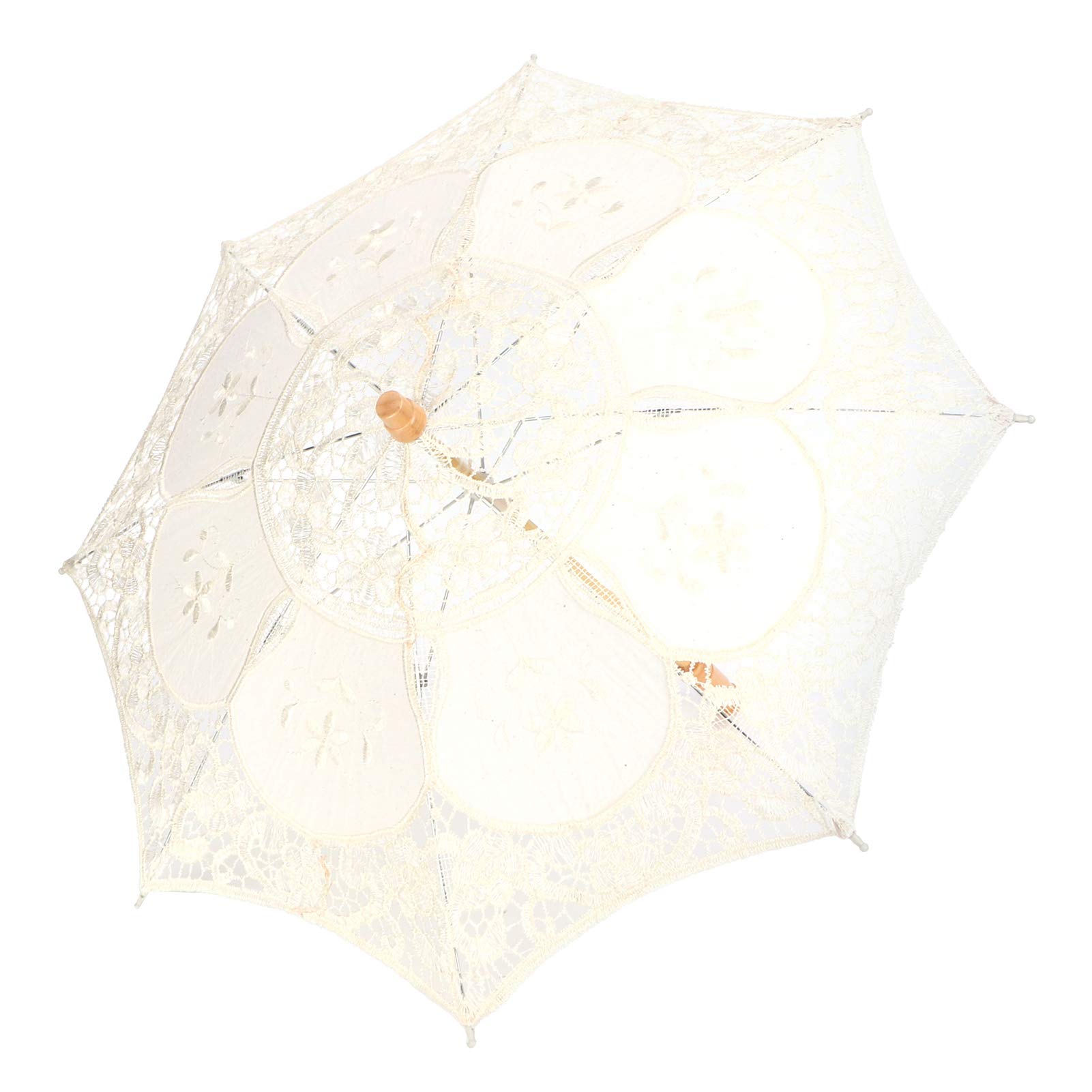 Joyzan Lace Parasol Umbrella, Flowers Embroidery Umbrellas for Bride Photo Lady Costume Party Supplies Large Vintage Wedding Bridal Crafted Decoration Romantic Accessory Photography Prop(L Beige)