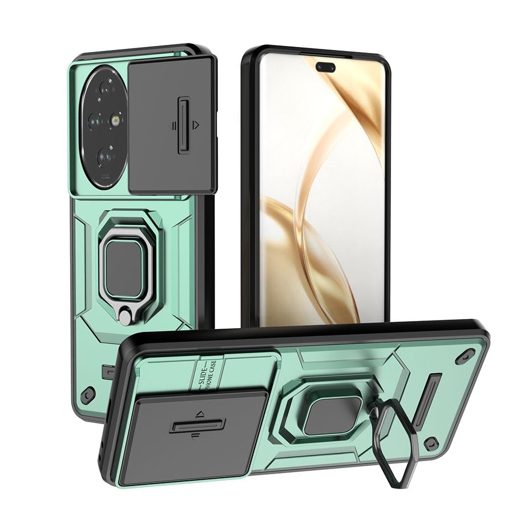 SEAHAI Case for Honor 200 5G, Ultra-thin Protective Silicone TPU Shockproof Hybrid Hard PC Back Phone Cover, with Slide Camera Cover and Ring Kickstand - Green