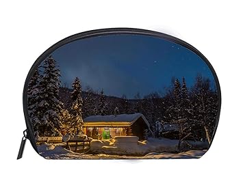 Amazon Com Half Moon Cosmetic Bag Log Cabin Nestled In Woods On