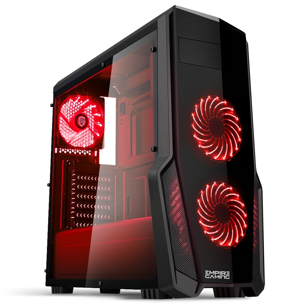 EMPIRE GAMING PC Gaming Case WarFare Black Tower Red LED Fans 3 x