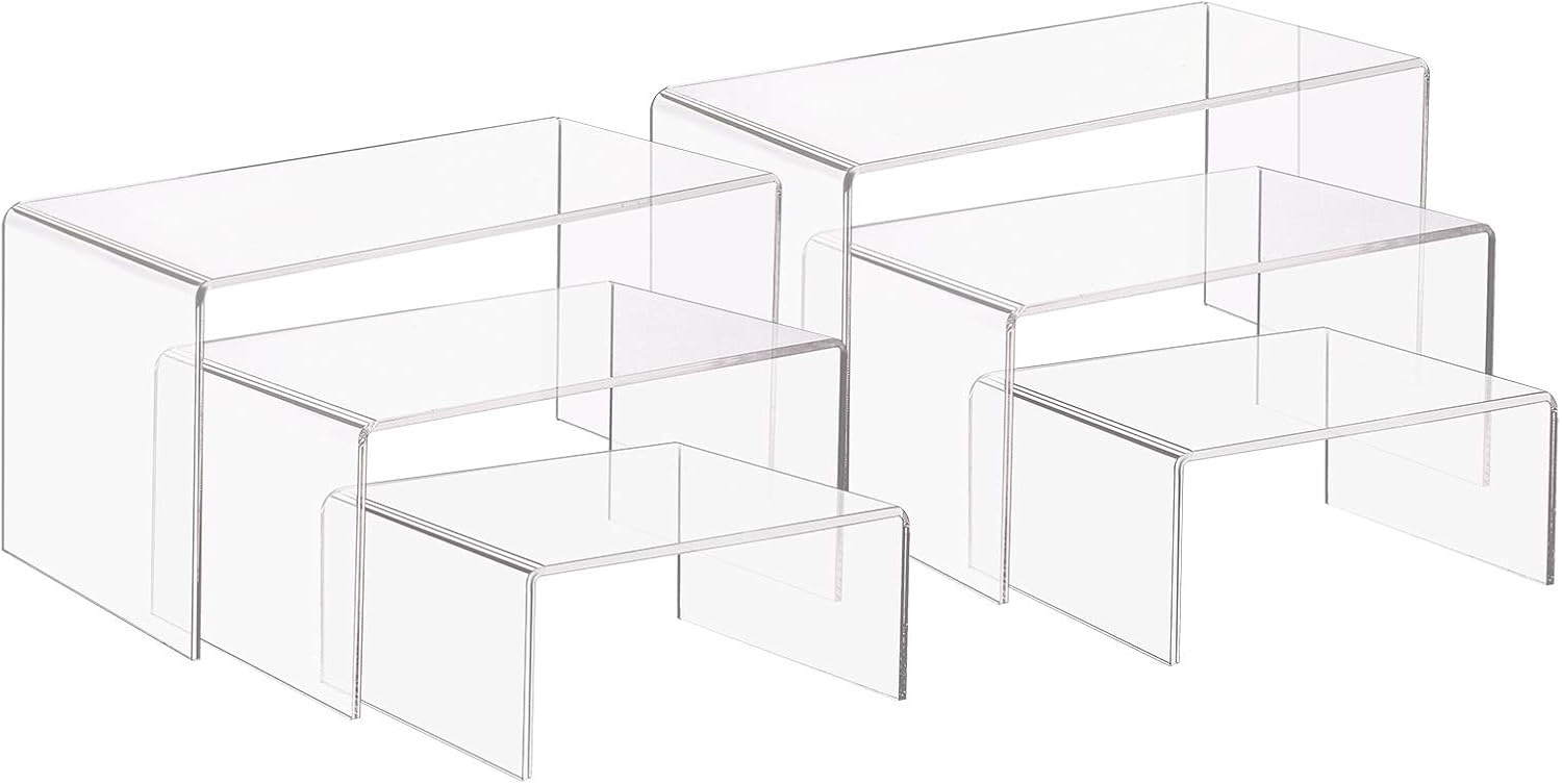 PH PandaHall 6pcs 3 Sizes Acrylic Display Risers Stand U-Shape Jewelry Display Holder 3 Steps Clear Riser Shelf Showcase for Jewelry Display Store Fixture Table Decorations (4.9/6.2/7.8