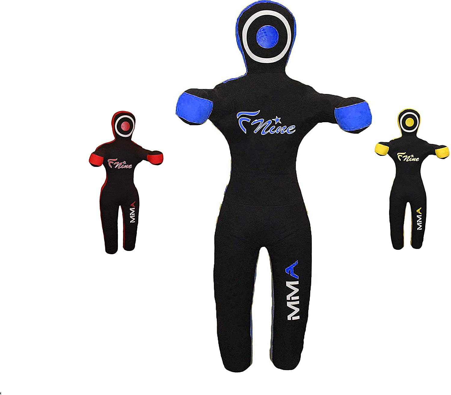 FNine MMA Grappling Dummy, for Judo, Wrestling, Brazilian Jiu Jitsu, Submission and Throwing UNFILLED Canvas Bag (Black and Blue, 59")