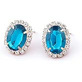 Erimberate Bohemian Ruby Crystal Earrings Red Ruby Oval Earrings Ruby Rhinestone Stud Earrings Retro Cz Gemstone Earrings Jewelry for Women Gifts