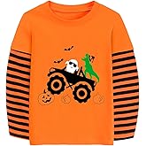 CM-Kid Halloween Shirt for Toddler Boy Girl Pumpkin Skeleton Ghost Dino Stripe Long Sleeve Tops for Kids 2-7 Years