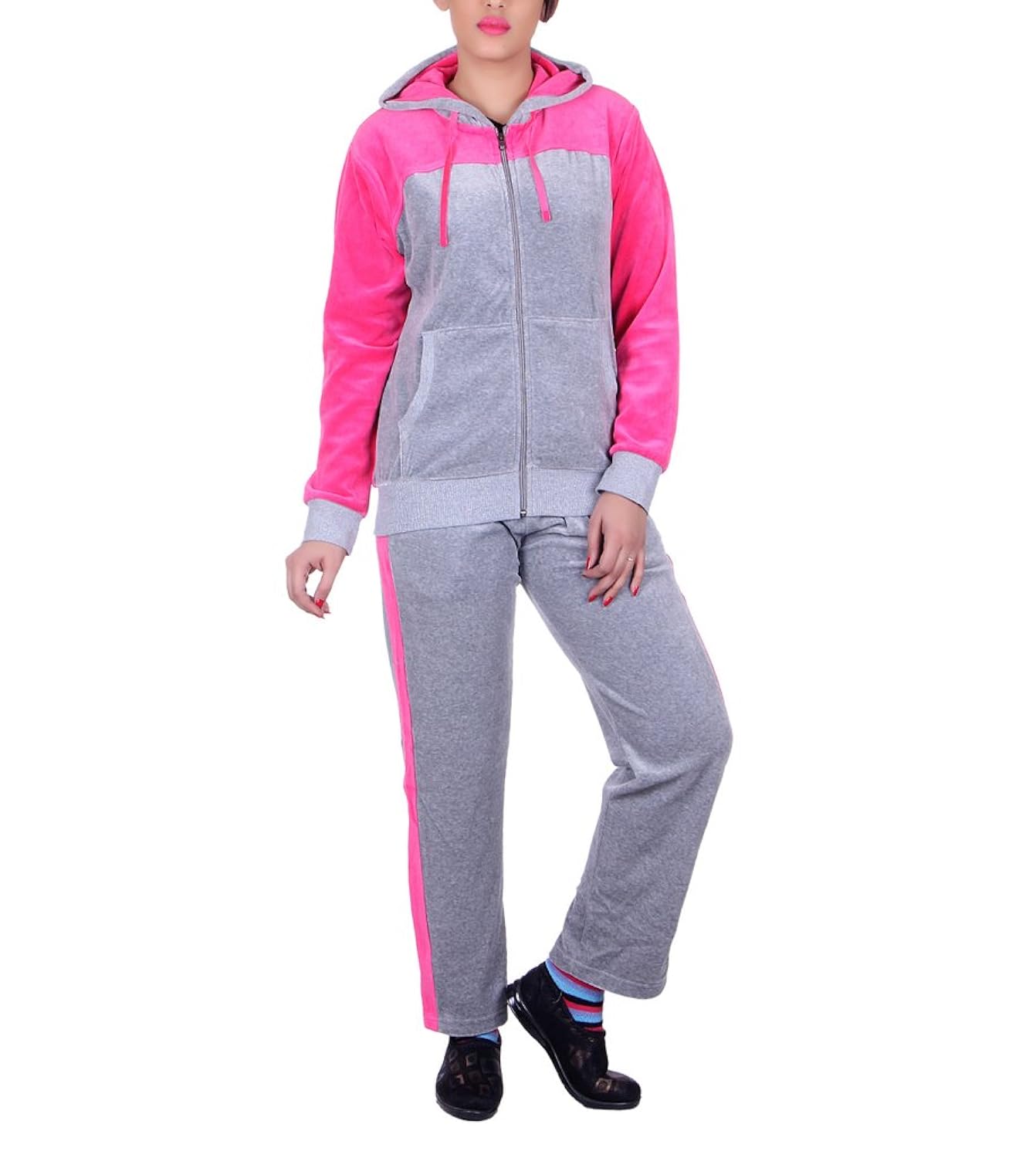 vivid bharti style hood cotton velvet/shearing tracksuit
