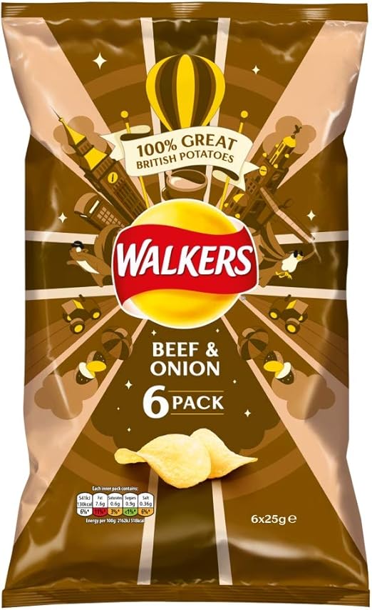 Walkers Beef and Onion Crisps, 25 g, Pack of 6 Amazon.co.uk Grocery