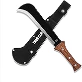 Billhook Sickle Machetes with Saw, Sharp Machete with No-Slip Wood Handle and Nylon Sheath, Sickle Survival Knife Machete for