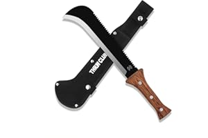Billhook Sickle Machetes with Saw, Sharp Machete with No-Slip Wood Handle and Nylon Sheath, Sickle Survival Knife Machete for