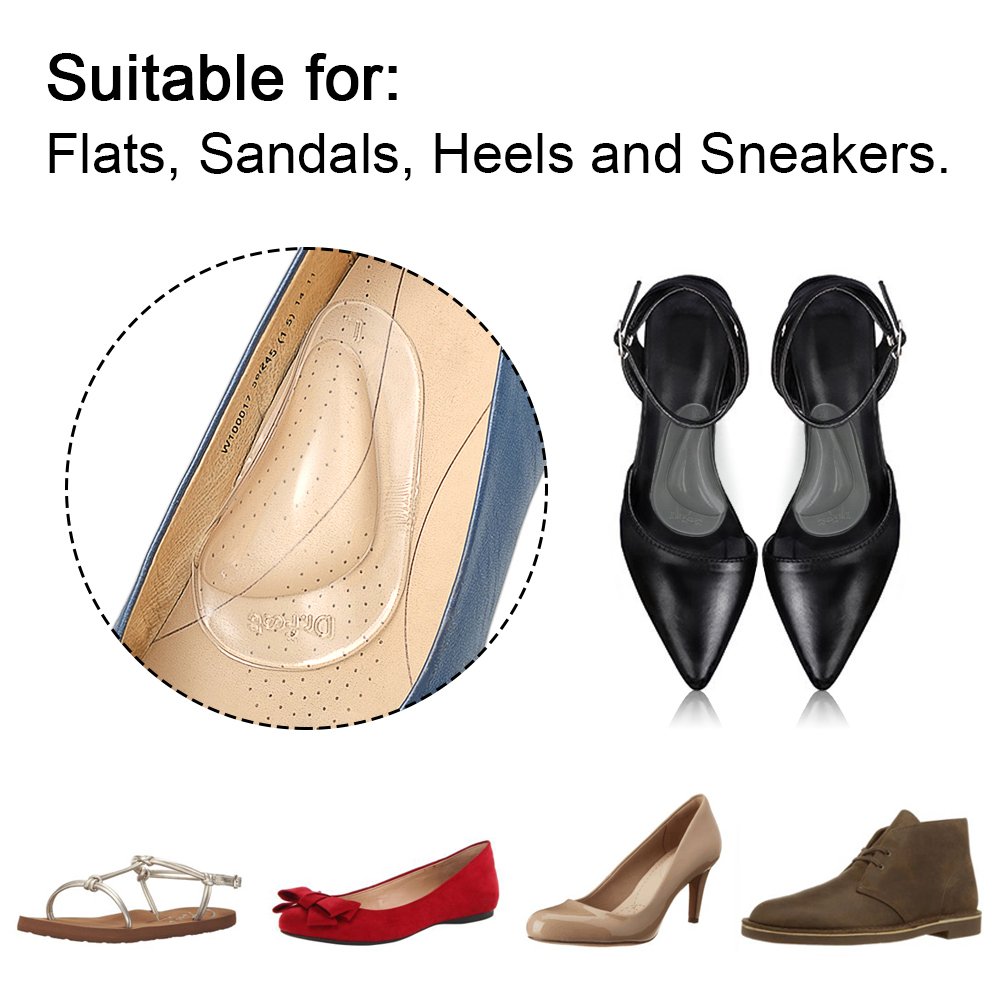 Dr. Foot's Arch Support Shoe Insoles for Flat Feet, Gel Arch Inserts for Plantar Fasciitis, Adhesive Arch Pad for Relieve Pressure and Feet Pain- 3 Pairs (Clear, 3 Count (Pack of 1))