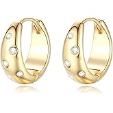 14K Gold Hoop Earrings for Womens Hoops Earrings Small Gold Hoop Earring with Cubic Zirconia Stones 14K Hoops Earring