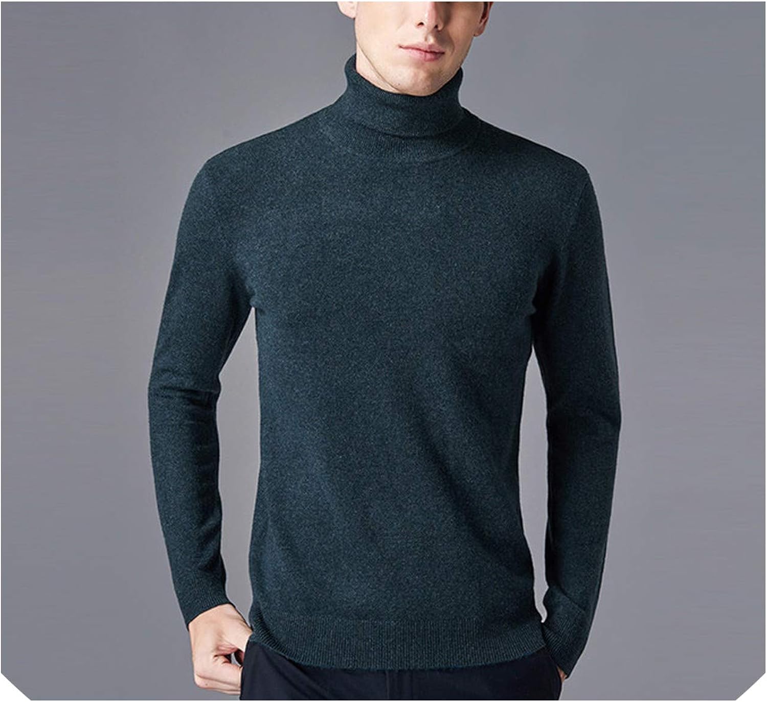 Pure Wool Turtleneck Sweater Men Autumn Winter Thick Warm Pullover Men Plus Size,Green,M: Amazon 