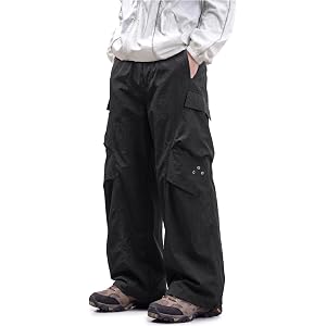 Men's Baggy Hiking Cargo Pants Lightweight Water Resistant Parachute Pants | Roomy Wide-Leg Fit Lightweight Comfort Adjustabl
