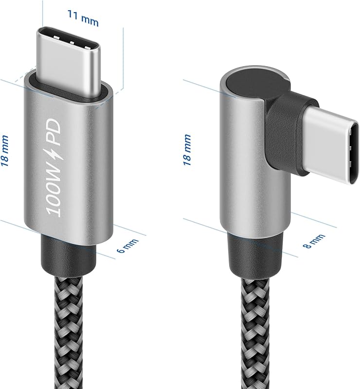 0,30m USB-C Kabel 100W 90° gewinkelt USB-C auf USB-C
