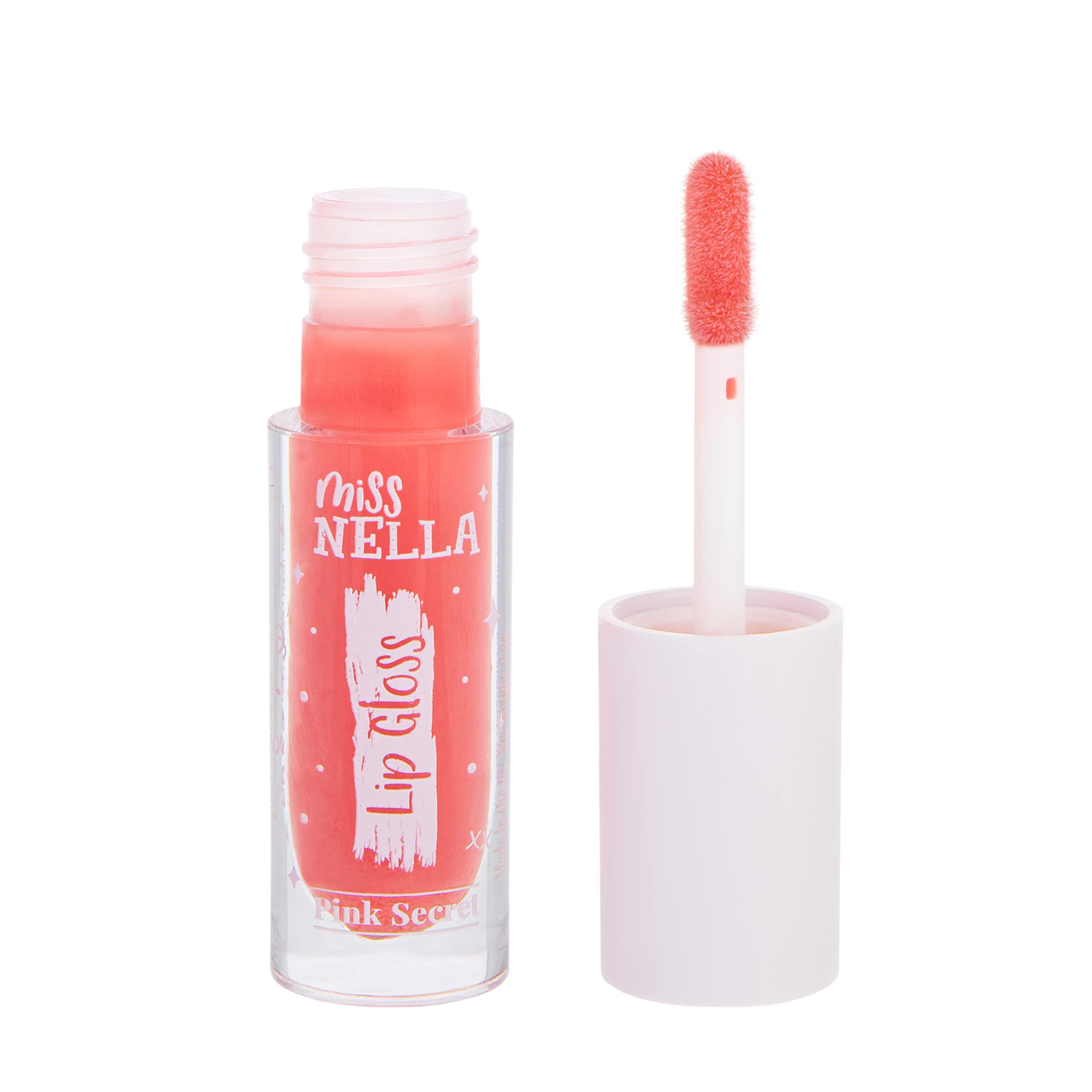 MISS NELLA Pink Secret Lip Gloss, Pink hydrating children Lip Gloss, watermelon scent, gentle on the skin. gives a sheer kiss of colour, with extra shine.