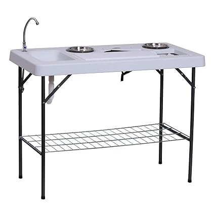 Outsunny Deluxe Fish Cleaning Folding Camp Table Outdoor Work