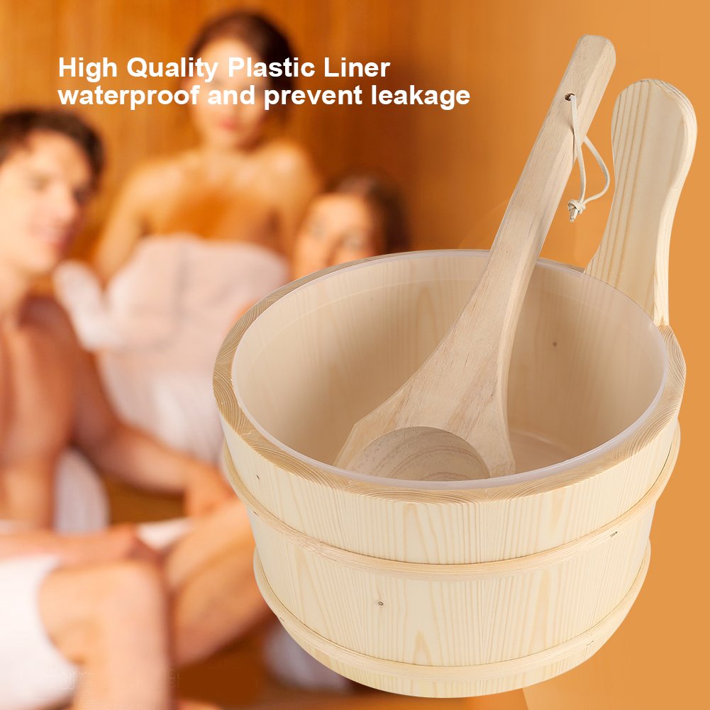 Sauna Bucket and Ladle,Wooden Sauna Set Accessories Import Natural