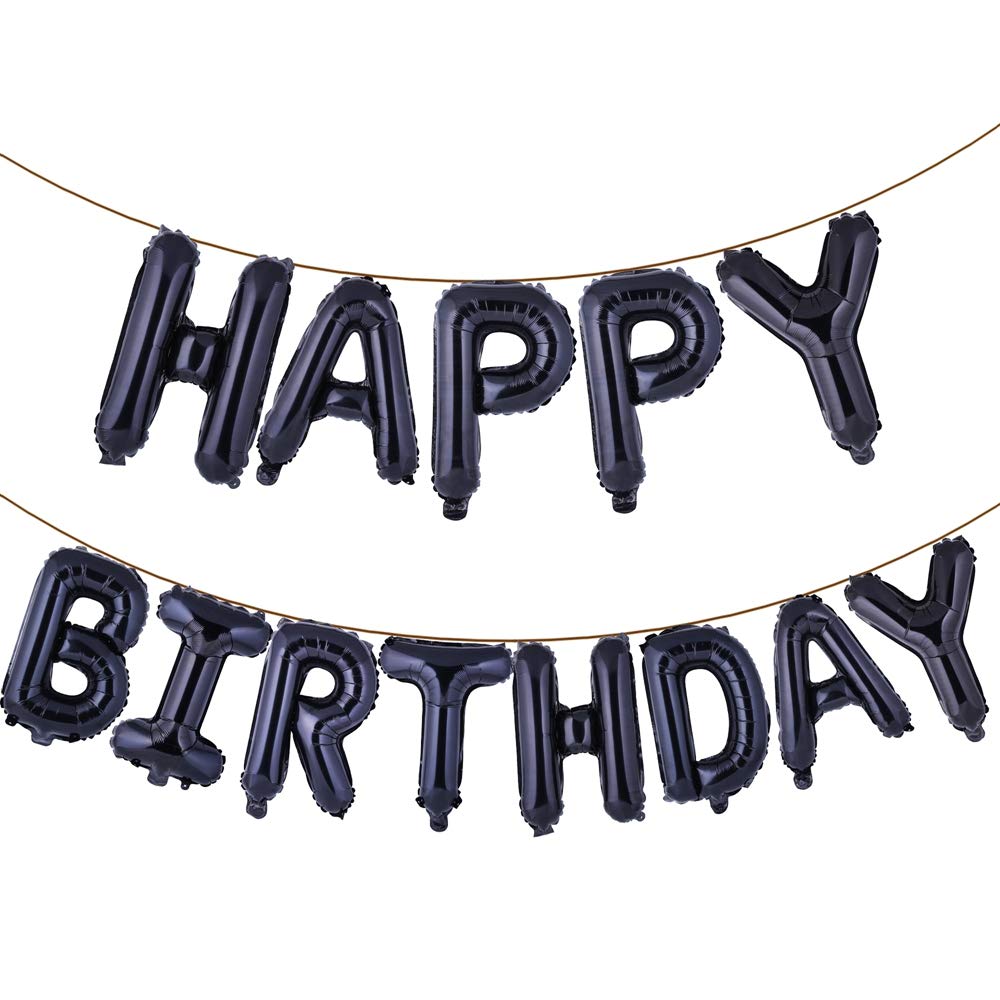 YPSelected Happy Birthday Balloons Banner 16 Inch Hanging 3D Balloons for Kids and Adults Party Decorations Supplies (Black)