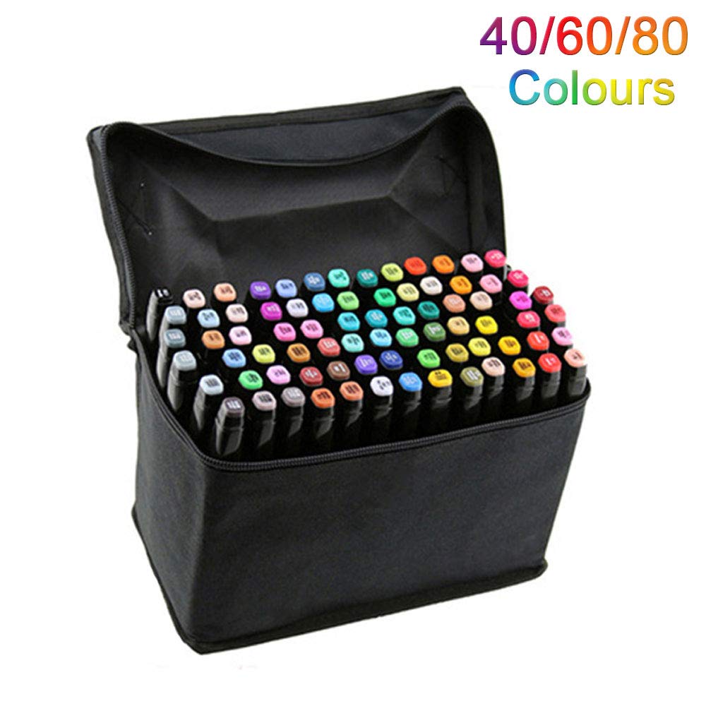 40 Colors Dual Tip Marker Pen Waterproof Professional for Arts Sketch Coloring Books Painting Manga and Design (40 Pcs, Black)