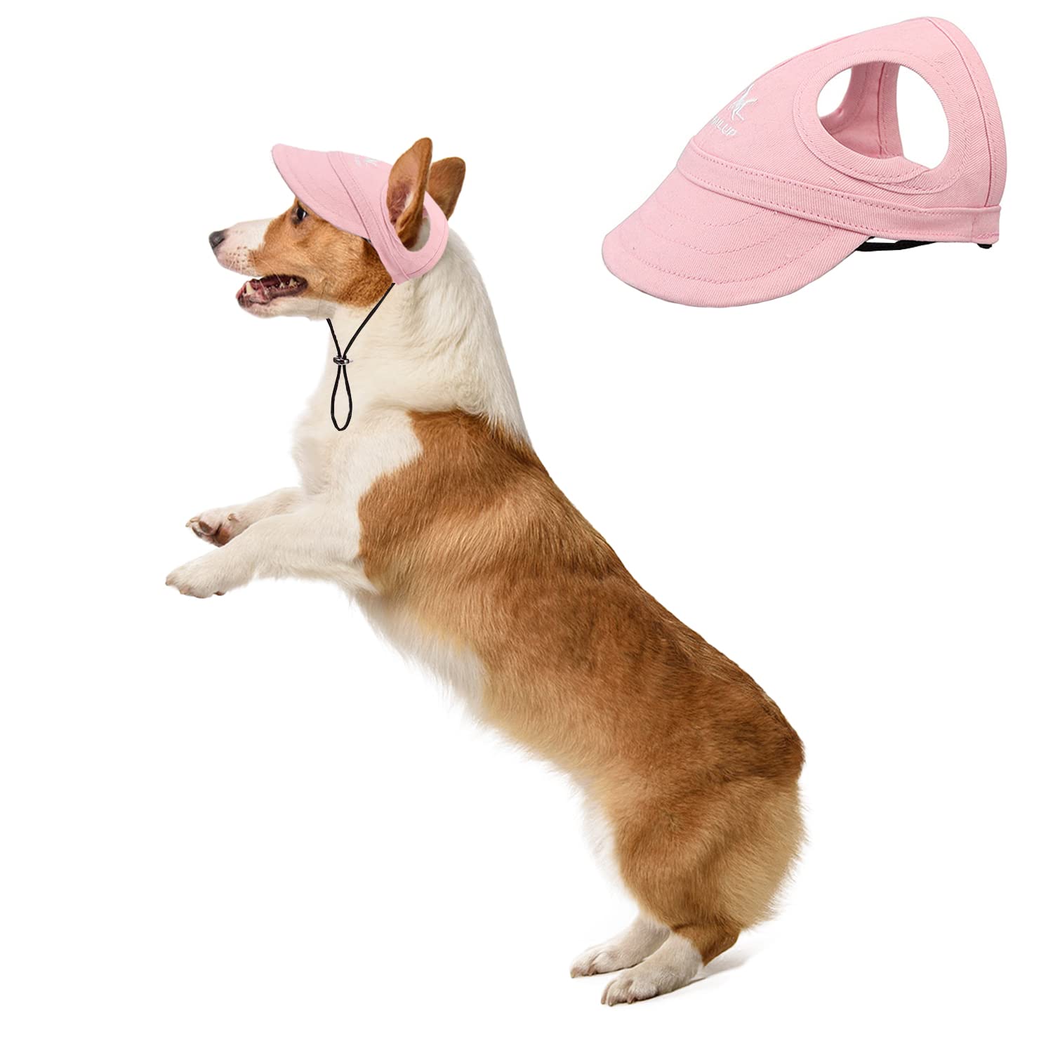 BT Bear Dog Hat with Ear Holes,Dog Baseball Outdoor Cap,Adjustable Summer Travel Sport Hat for Small Medium Dogs(XL,Pink)