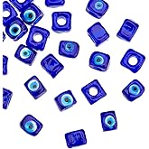 NBEADS 25 Pcs Glass Evil Eye Beads, Cube Lampwork Evil Eye Beads Large Hole 4.3mm Handmade Lampwork Beads Turkish Evil Eye Spacer Beads for Bracelets Necklace Jewelry Making, Blue