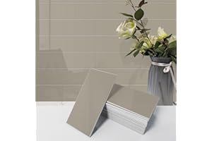 Avant Decor | 56 Tiles | Stone Composite Subway Solid Color Tiles | Peel and Stick Kitchen Backsplash Tiles | Wall Tiles | 3” x 6” | Bex Metro Glossy Alpaca | 7 sqft