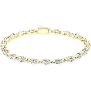 EONFUN Full Marquise Moissanite Tennis Bracelet for Women | 6.6cttw D Color Marquise Moissanite 14K Gold Filled 7'' Classic B