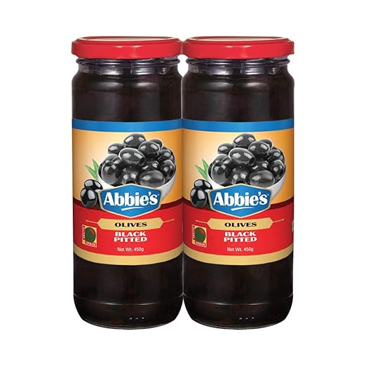 Abbies Black Pitted Olives, 450g, Pack of 2, Product of Spain