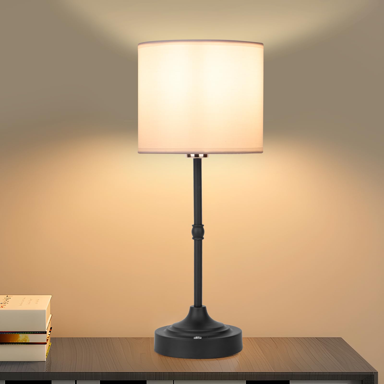 Photo 1 of YYXGOOB Cordless LED Table Lamp,Portables Fabric Shade Desk Lamps, Rechargeable Battery Powered Lighting, Dimmable Light for Dining Room, Bedroom, Bedside, Night Light, Balcony (Black)