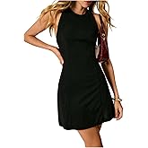 Verdusa Women's Elegant Backless Halter Dresses A Line Metal Button Back Wedding Guest Mini Dress