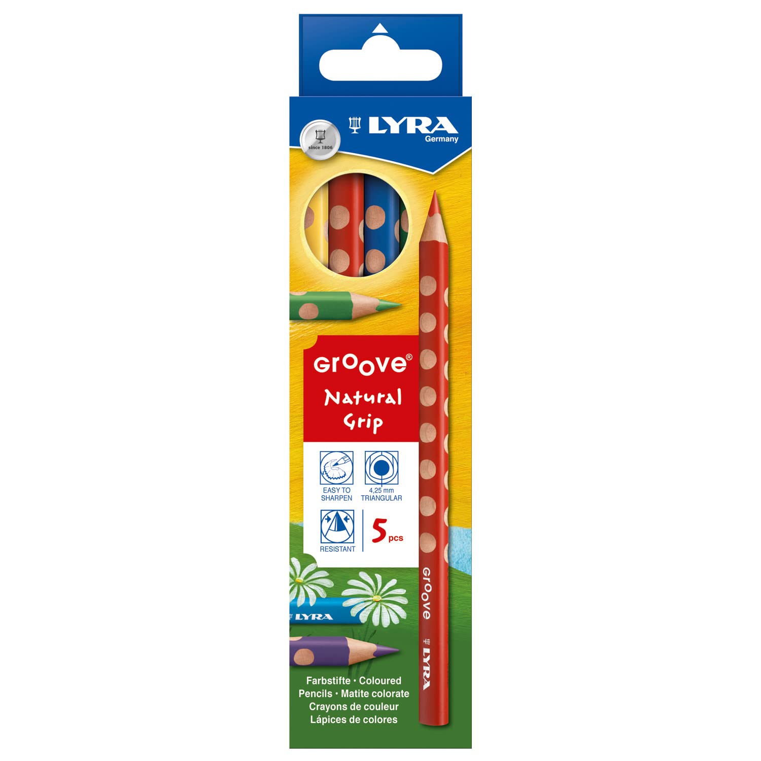 LYRA Groove Wooden Chunky Colouring Pencils, 5 Assorted Colours, For Children and Schools