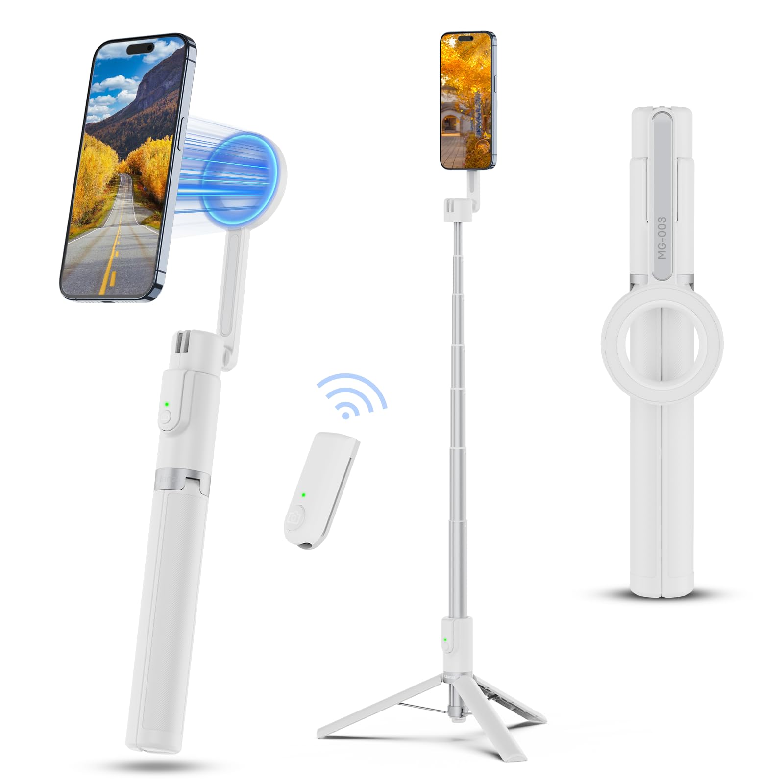 Ulanzi MagSafe用 自撮り棒 スマホ三脚 スマホホルダー 磁気マグネット式 セルカ棒 軽量 折りたたみ式 コンパクト 7段階伸縮 角度調整可能 Bluetoothリモコン付 片手 アルミ製 セルカ棒 三脚 Magsafe用スタンド iPhone16用/15/14/13/Android対応 ビデオ通話 撮影 会議などに対応 の商品画像