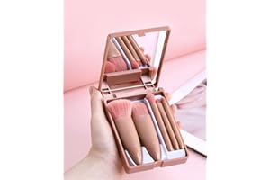Golbylicc Travel Size Makeup Brushes Set Mini Makeup Brushes, Small Complete Function Cosmetic Brushes Kit with Case and Mirror Perfect for On The Go, 5PC (Mini Pink)