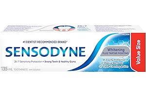 Sensodyne Whitening & Tartar toothpaste, Strengthens Protects and Whitens Sensitive Teeth, 135 mL (Packaging May Vary)