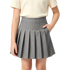 Girls Pleated Skirt with Practical Pockets and Shorts School Uniform Skort | Casual Tennis Skirts, 6-16Y, Back Elastic Waist,