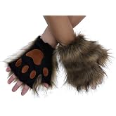 QinRuan Wolf Paw Costume for Adult 1 Pairs Plush Gloves Cosplay Bear Paw