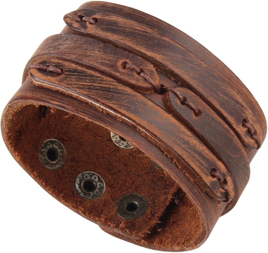 GelConnie Brown Leather Cuff Bracelet Punk Belt Braided Wrap Bracelet Viking Bangle Handmade Woven Wristband for Women, Men LPB005: Jewelry