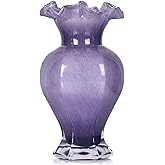 9.4" Tall Purple Vases for Flowers,Hand Blown Glass Vases for Centerpieces, Modern Murano Glass Art Purple Vase for Home Decor,Glass Art for Table Entryway Wedding Decoration