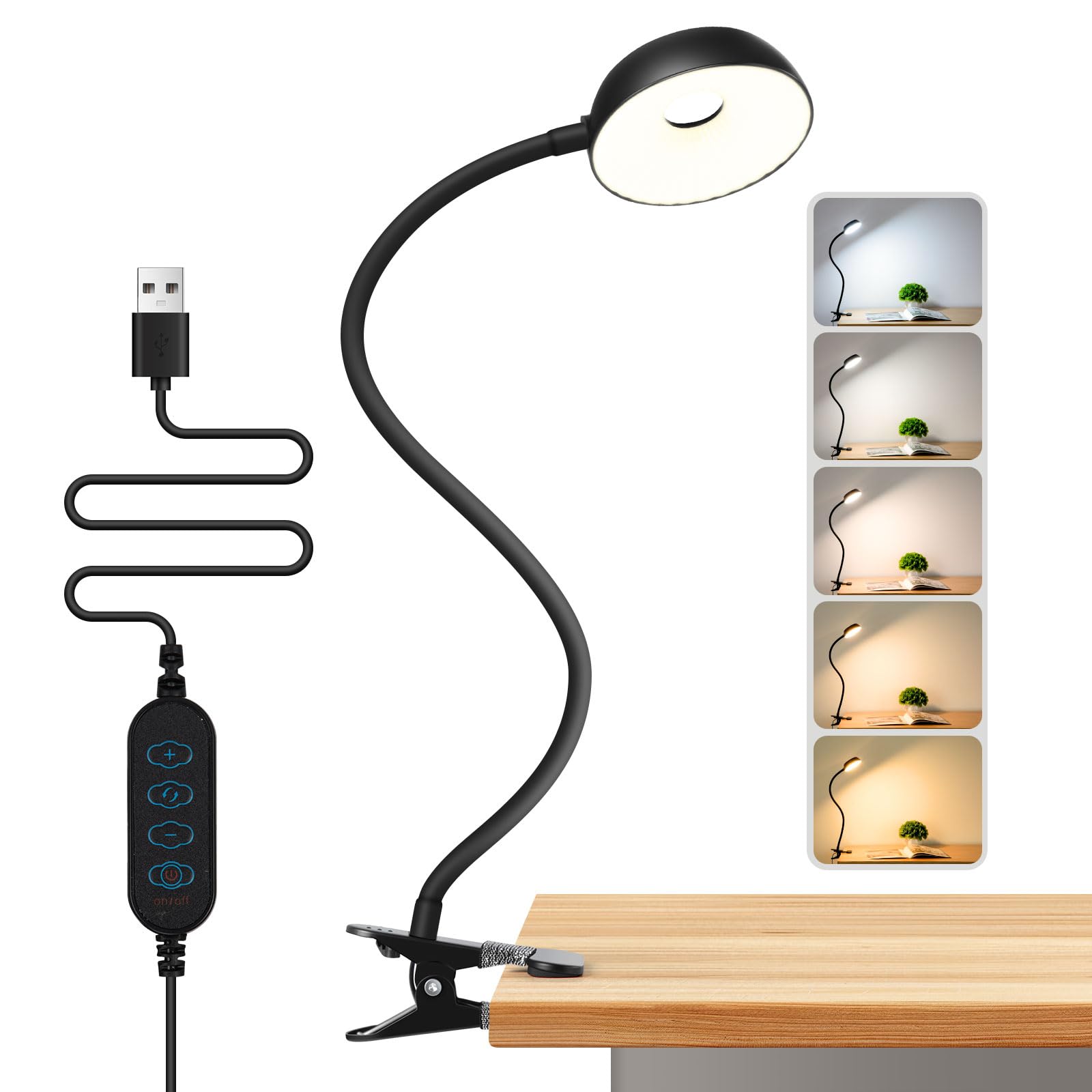 Photo 1 of ?Clip on Lamp? 10-Level Dimming & 5 Color Modes LED Book Light, Flexible Gooseneck Reading Light for Beds, Desks, Headboards - Eye-Friendly Night Light for Kids/Adults (Black)