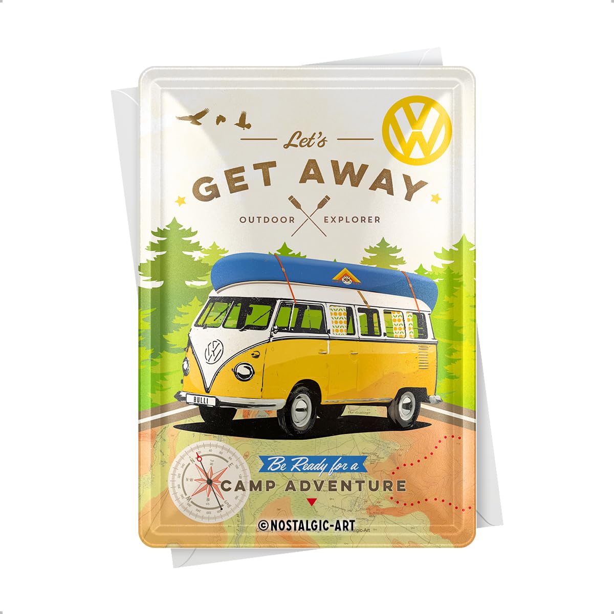 Nostalgic-Art Retro Greeting Card Volkswagen T1 - Bulli Get Away Gift For VW Bus Fans Tin Postcard Mini Tin Sign Vintage Design 10x14cm