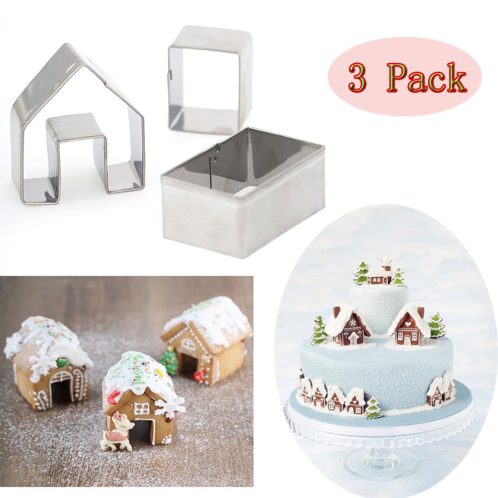 （Set of 3) Gingerbread House Cookie Cutter Set, Bake Your
