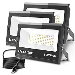 Ustellar Flood Lights Outdoor Plug In 3 Pack 80W