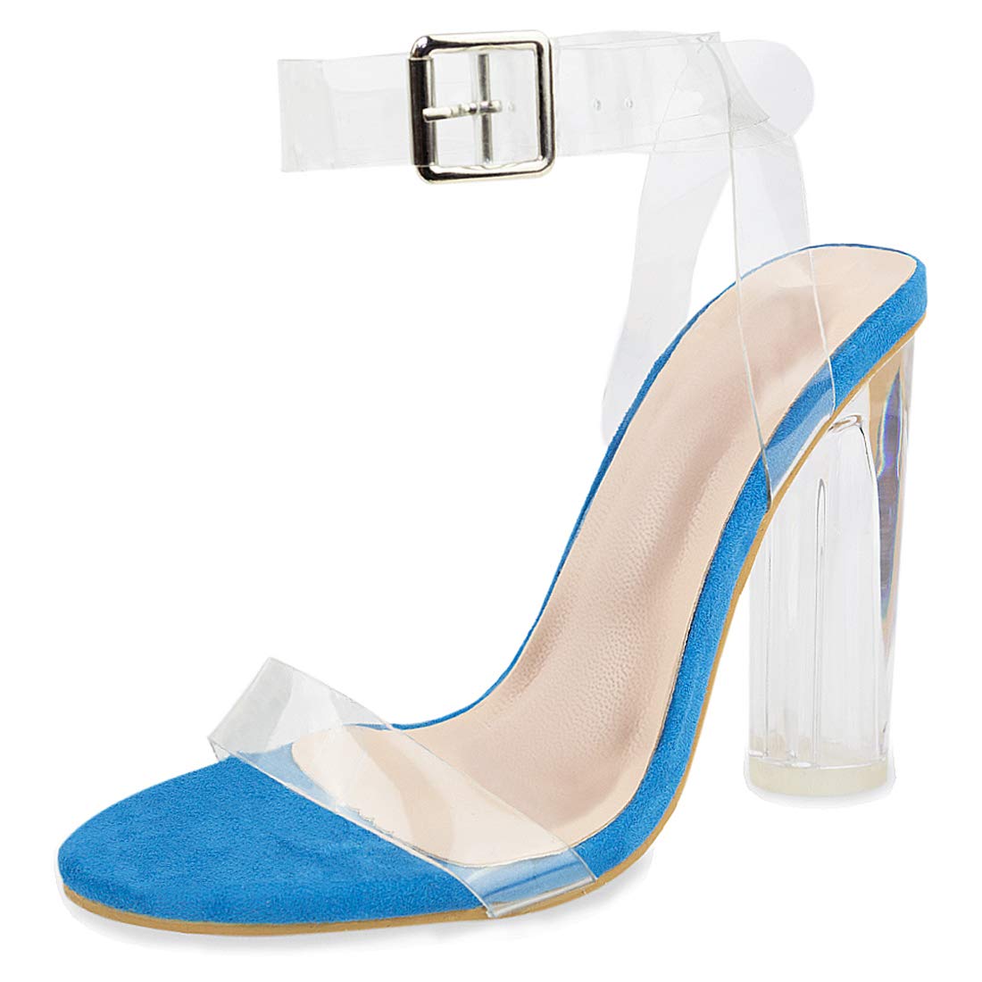 Women's High Heel Sandals Ankle Strap Block Clear Chunky Heels Holidays Party Shoes Wedding Holiday - 9 Neon Blue