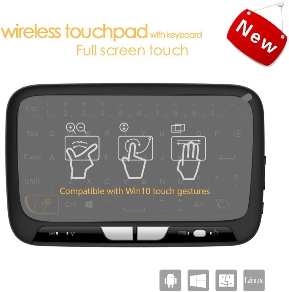 Mini Wireless Keyboard 2.4G XBMC KODI Keyboard Touchpad Mouse Combo- Multi-media Portable Handheld Android Keyboard- for Google Android Smart TV Box Media Mini TV PC Stick HTPC IPTV Raspberry PI 3 PS3-Black [New Model]