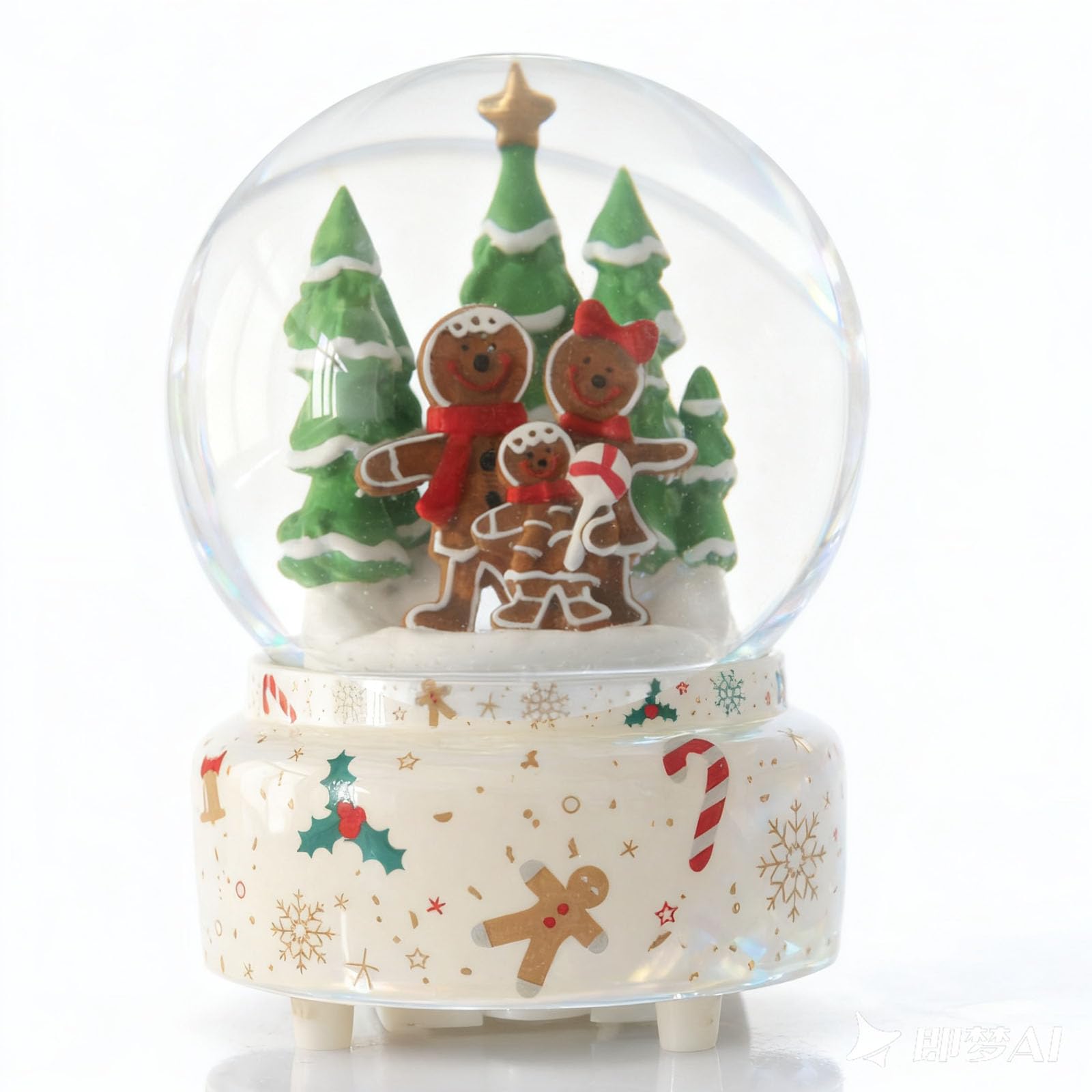 GIYBIGM 6.5Inch Height Christmas Snow Globe with Gingerbread Man House on Ceramic Base LED Light Musical Snowflakes Holiday Decoration, Holiday Home Decor, Large Water Globe.