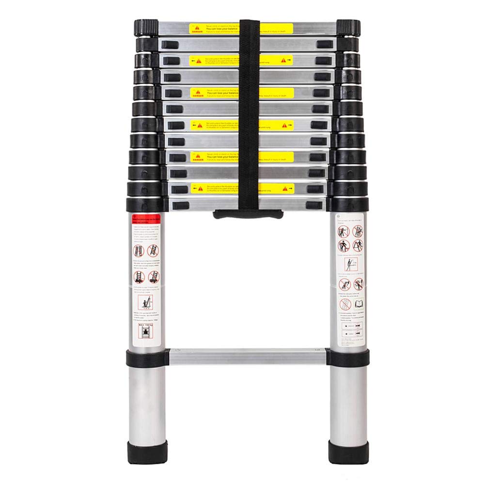 sofulaile 12.5 Feet Telescoping Ladder Aluminum Telescopic Ultra-Light Durable Extension Tall Multi Purpose Single Side Extension Stretchable Ladder Black & Silver