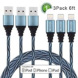 Xcords(TM) 3Pack 6Ft Nylon Braided 8 Pin Lightning to USB Cable Data Syncing Cord Compatible with iPhone 7/ 7 Plus/6/ 6 Plus/ 6s/ 6s Plus /5/5s/5c/SE/iPad/iPod/Beats Pill+(Blue)
