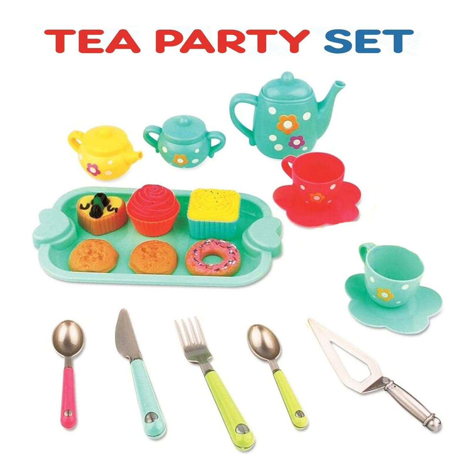 Koolbitz Pretend Play Tea Set 22 Pcs Durable Plastic, Safe and BPA Free