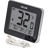 Taylor in/Out Thermometer and Hygrometer with 10 ft Wired Probe | Digital Room Thermometer with Humidity Monitor, Ice Alert, Clock Display, Fahrenheit Celsius