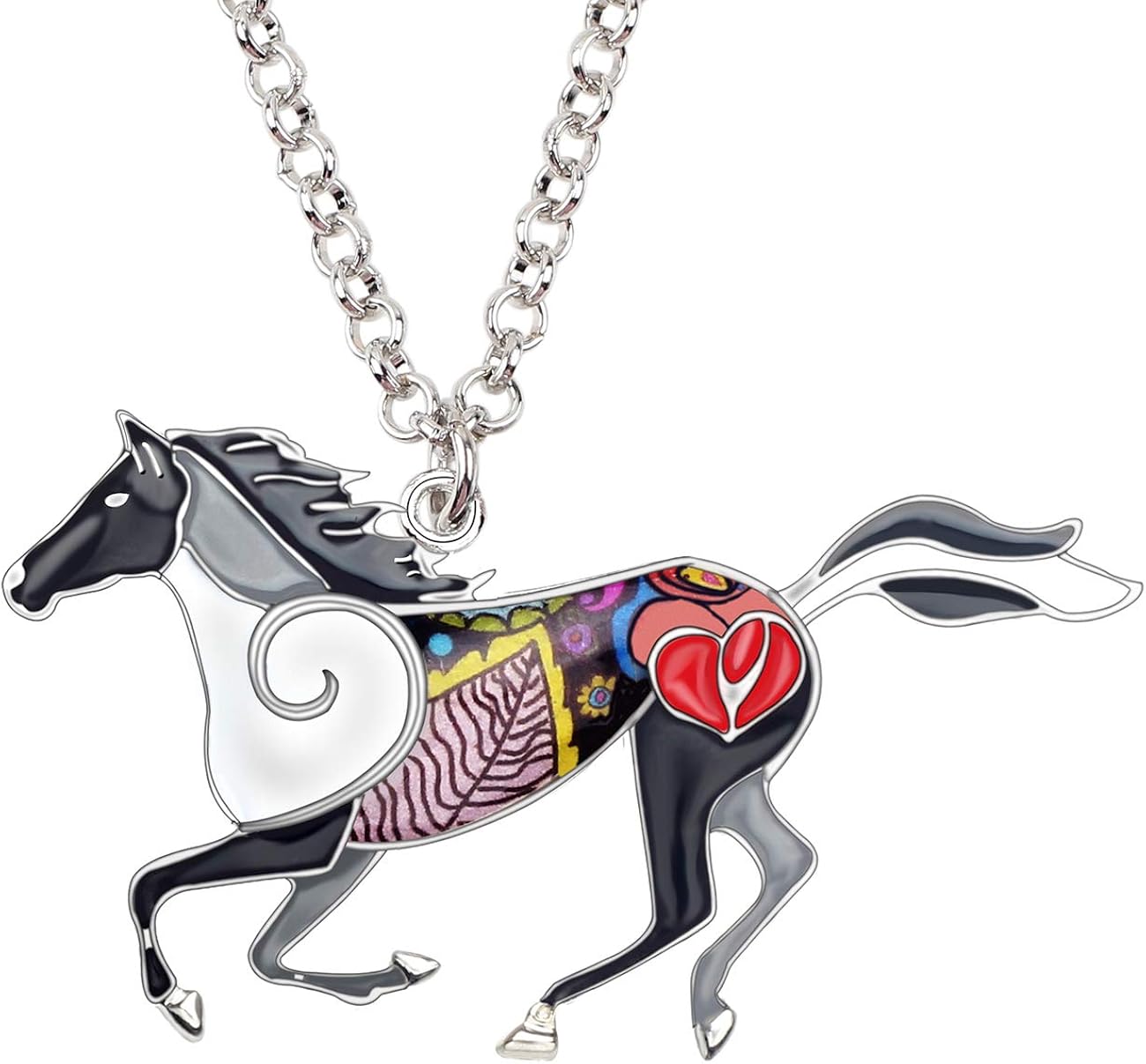 BONSNY Enamel Running Horse Necklace Pendant Chain Zinc